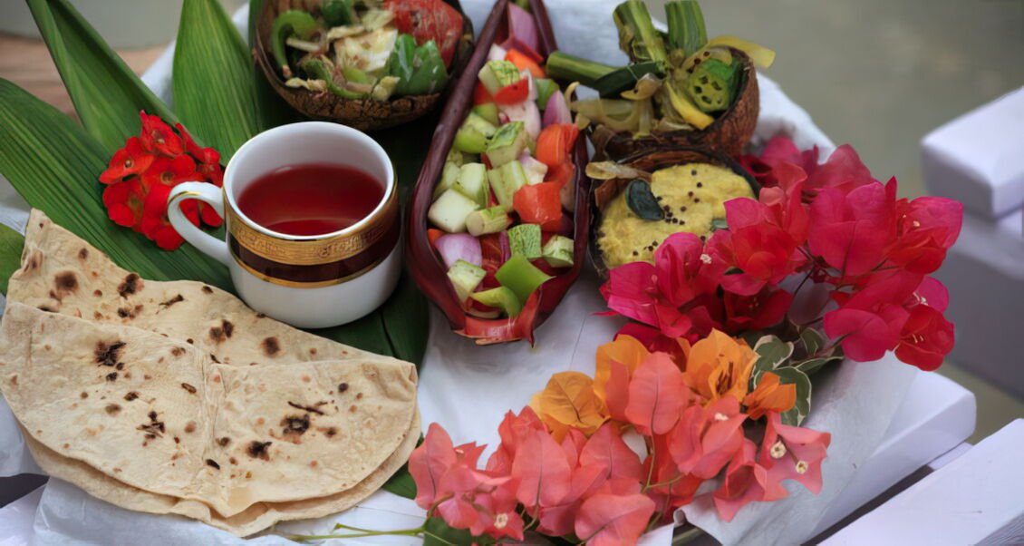 Ayurvedisches Essen aus frischen Zutaten vom lokalen Markt